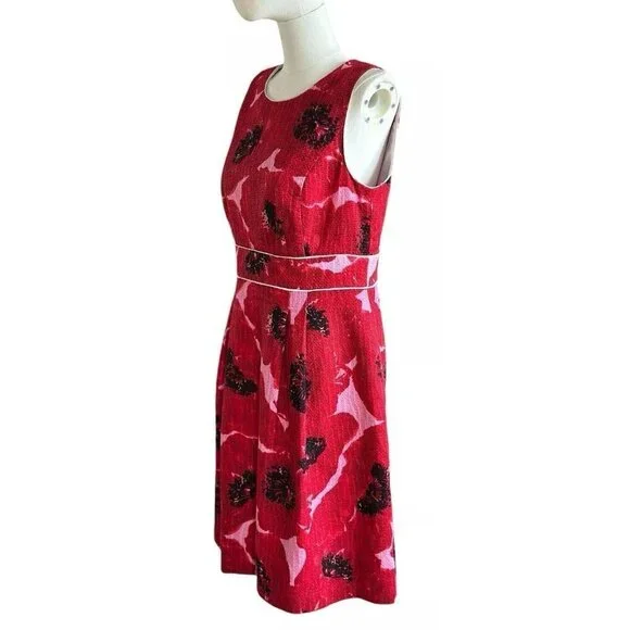 Ann Taylor Red Round Neck Sleeveless Lined Dress w/Zipper Closure - Picture 5 of 11
